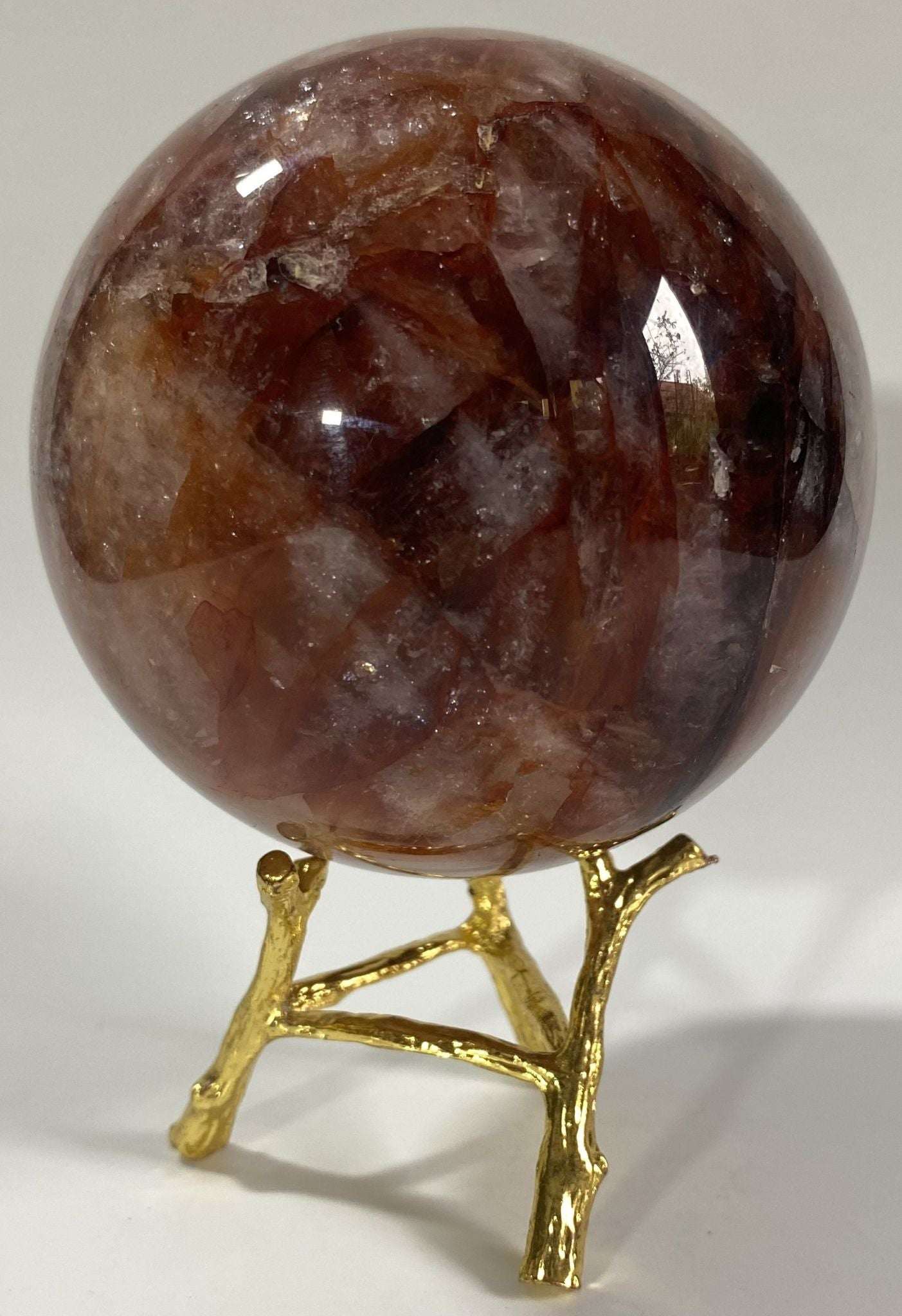 Sfera din Cuart Hematoid Rosu de 9.4 cm pe suport metalic, pietre semipretioase naturale