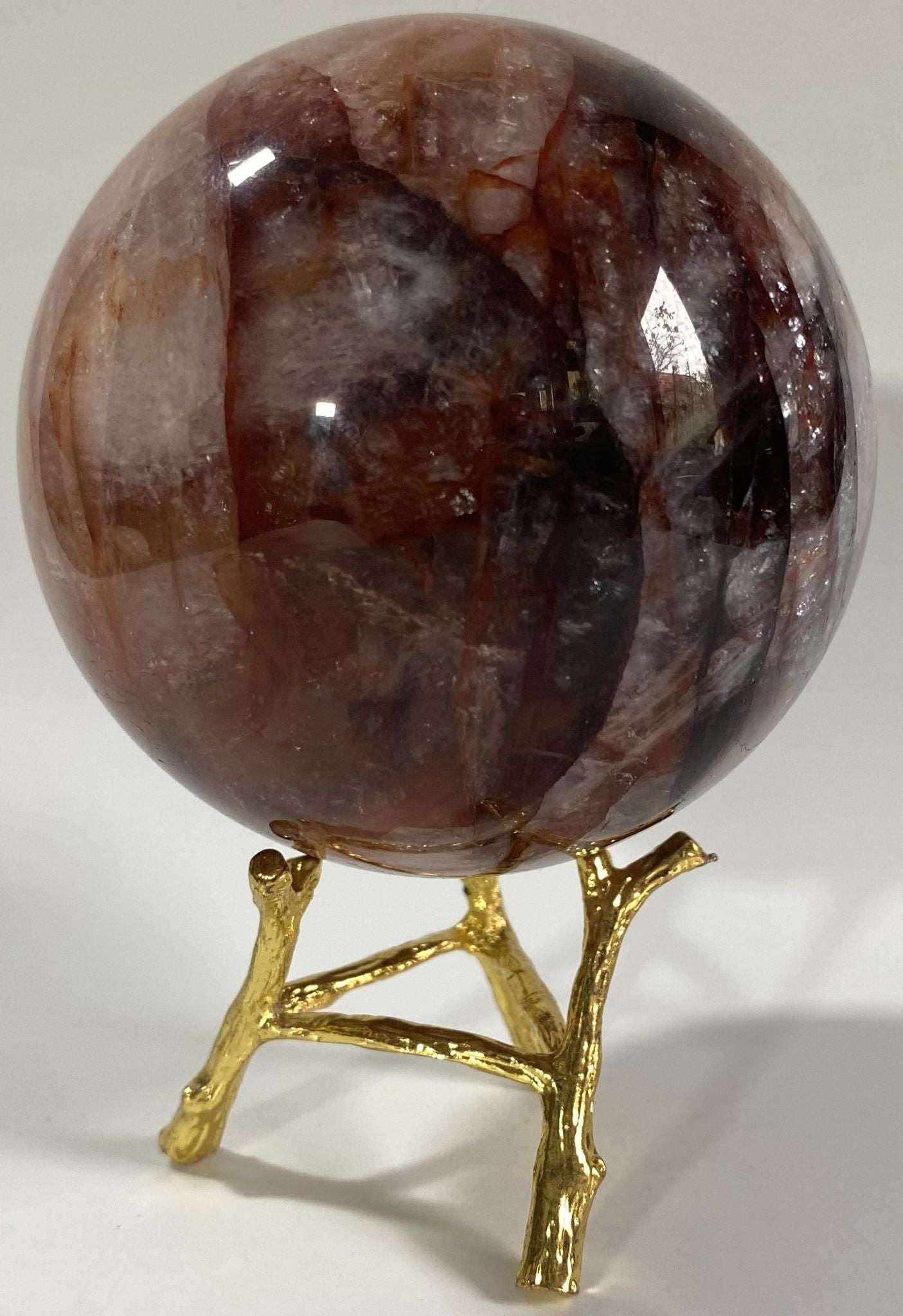 Sfera de Cuart Hematoid Rosu 9.4cm pe suport metalic, piatra semipretioasa naturala