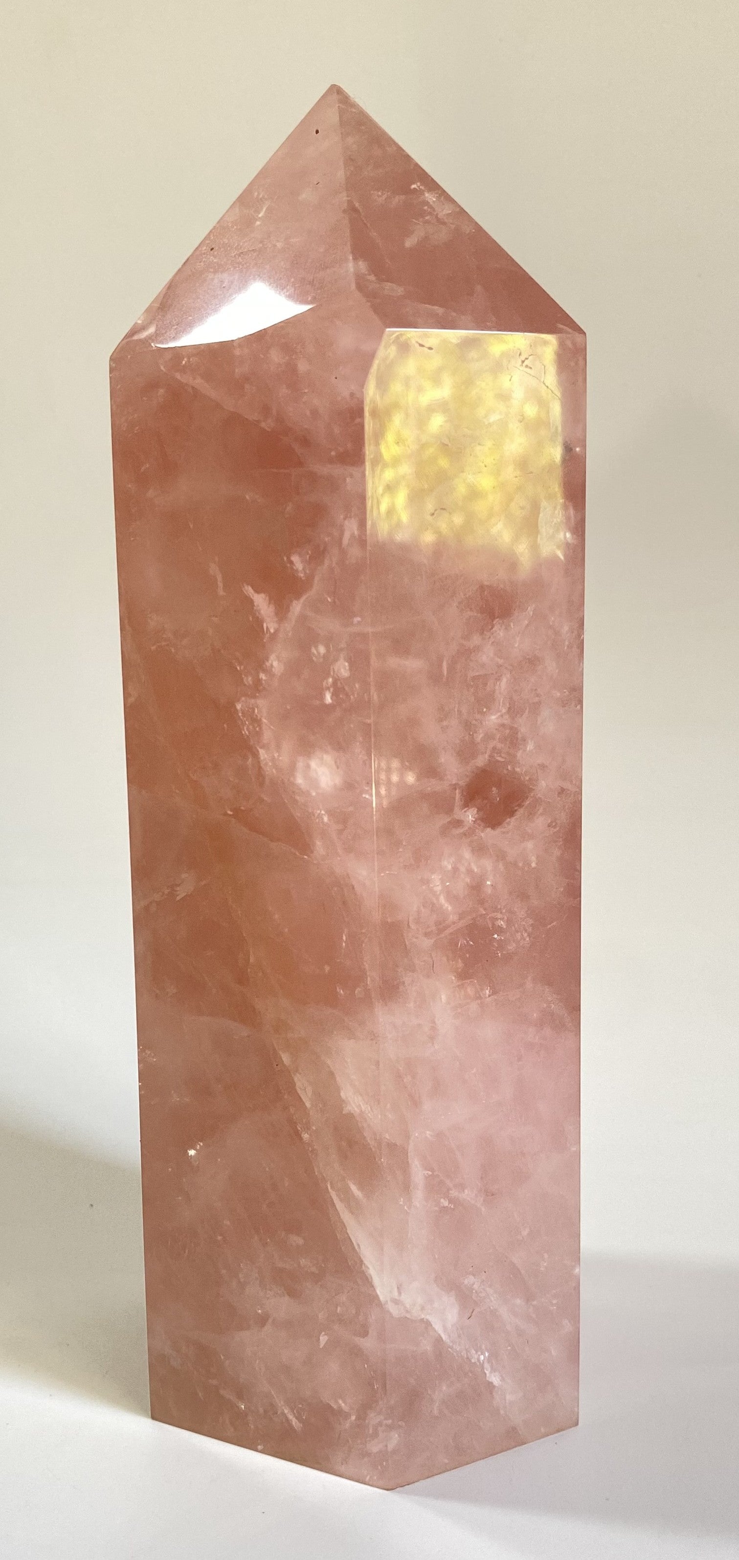 Obelisk from natural rose quartz crystal 20 cm, symbolizing love and positive energy gift