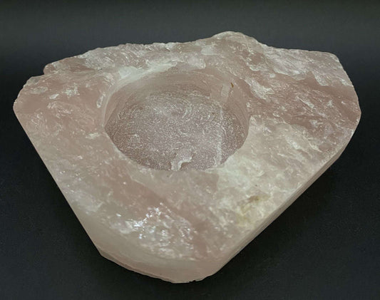 Suport de lumanare din Cuart Roz piatra bruta naturala