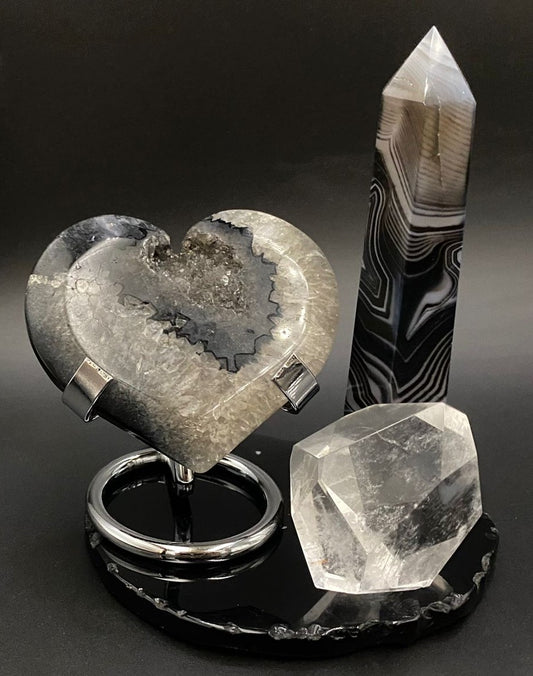 Set Cristale - Agat Negru & Cuart Transparent - Decoratiune Pietre Semipretioase