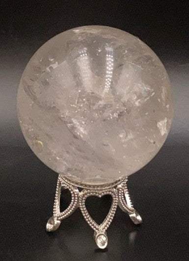 Sfera cuart transparent de 4.3 cm pe suport metalic decorativ