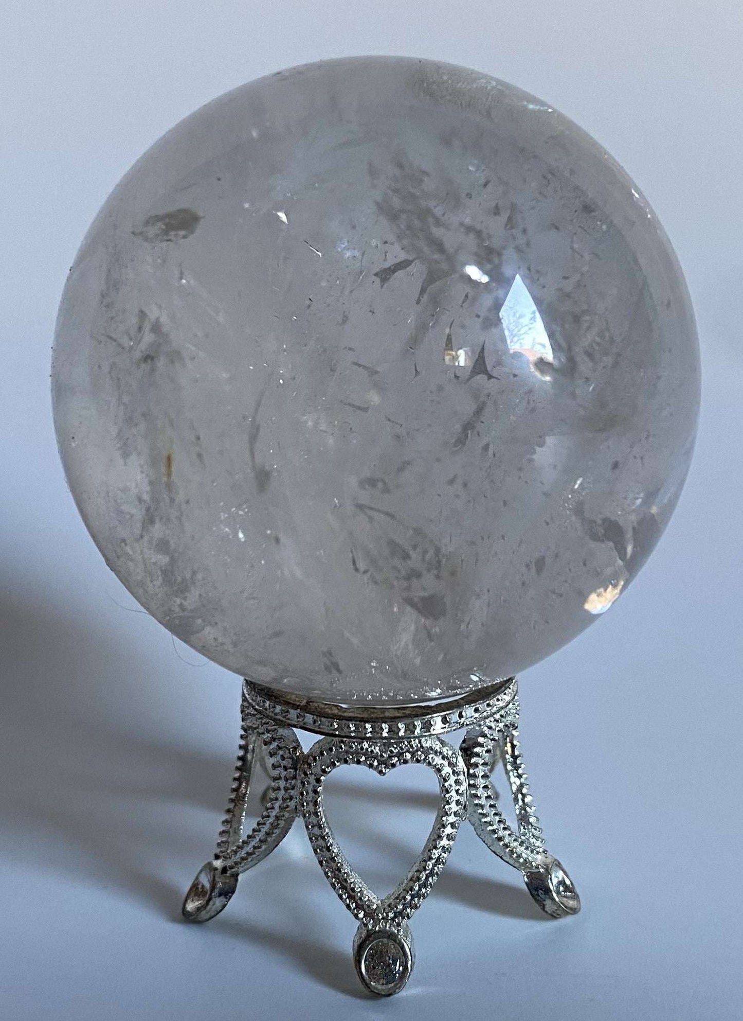 Sfera din Cuart Transparent pe suport metalic decorativ pentru cristale vindecatoare naturale