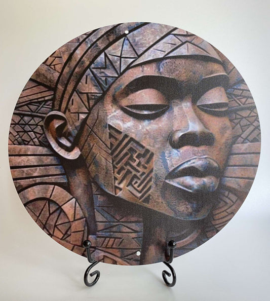 Decoratiune din metal aluminiu imprimat cu portret artistic si suport metalic inclus, rezistenta la UV si apa, 2D, pentru perete interior si exterior