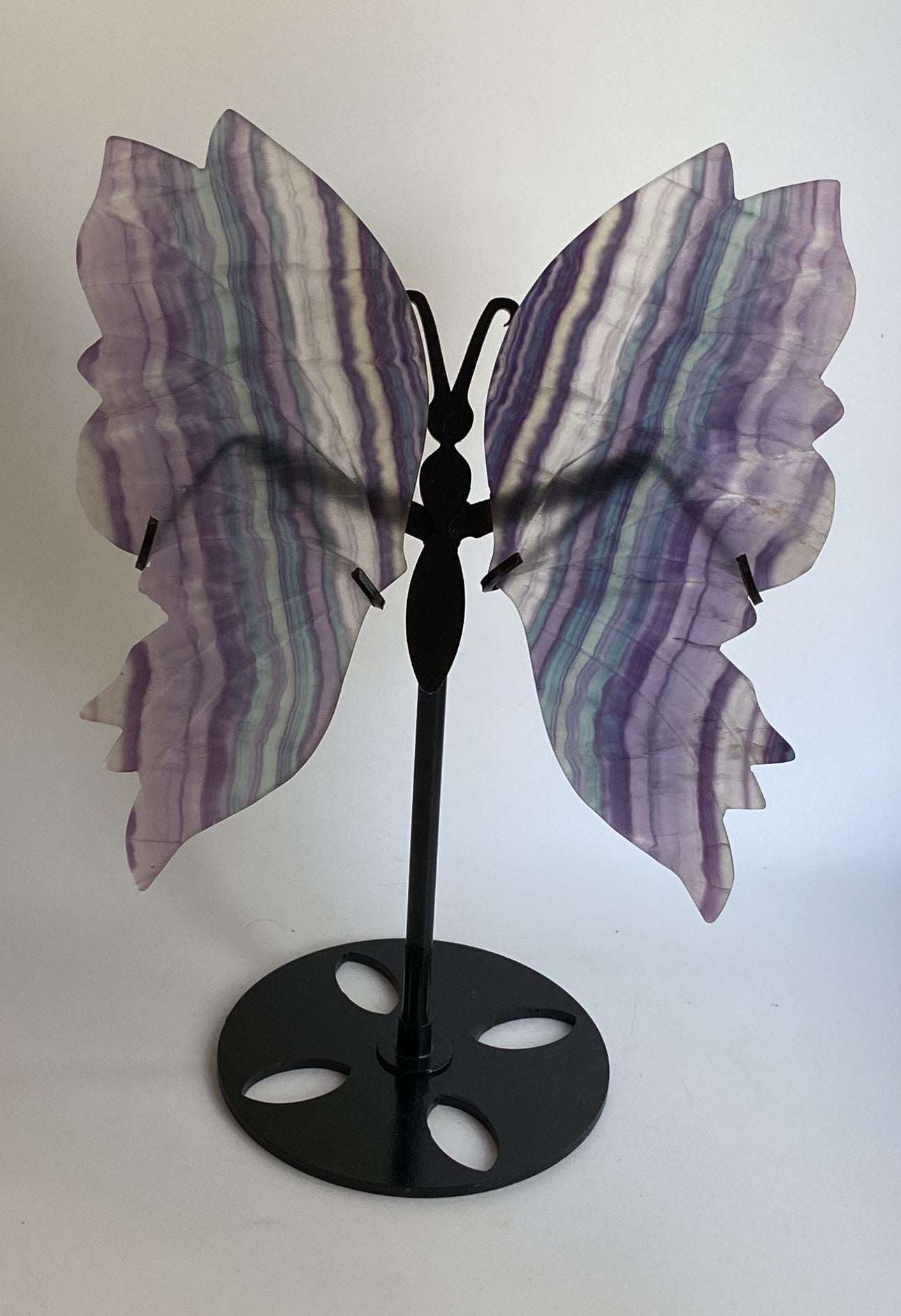 Fluorit Candy butterfly gemstone on metal stand decorative piece