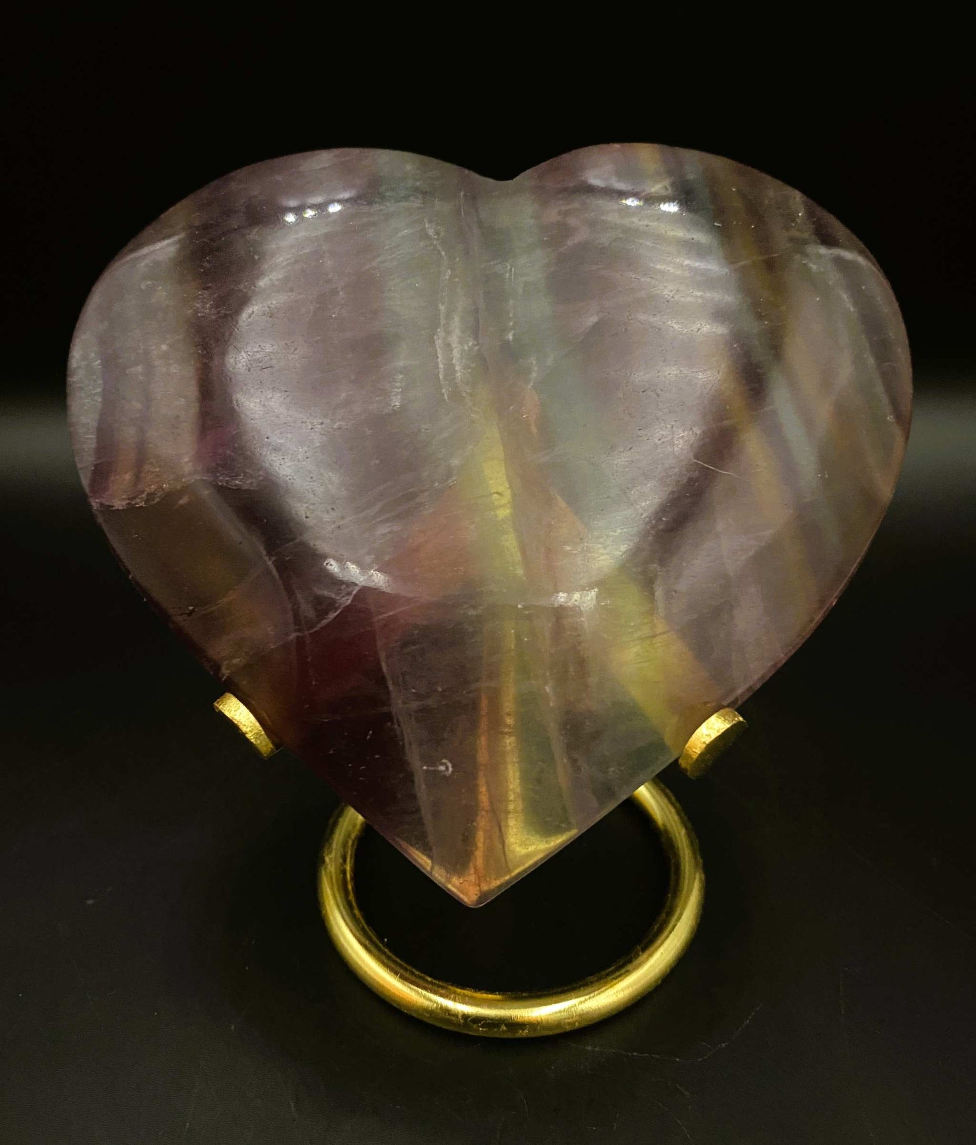 Inima din Fluorit Candy piatra semipretioasa cu suport metalic aurit