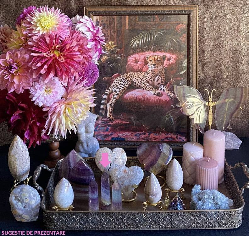 Obelisc din Fluorit Candy 9.6cm pe suport decorativ cu alte pietre semipretioase naturale