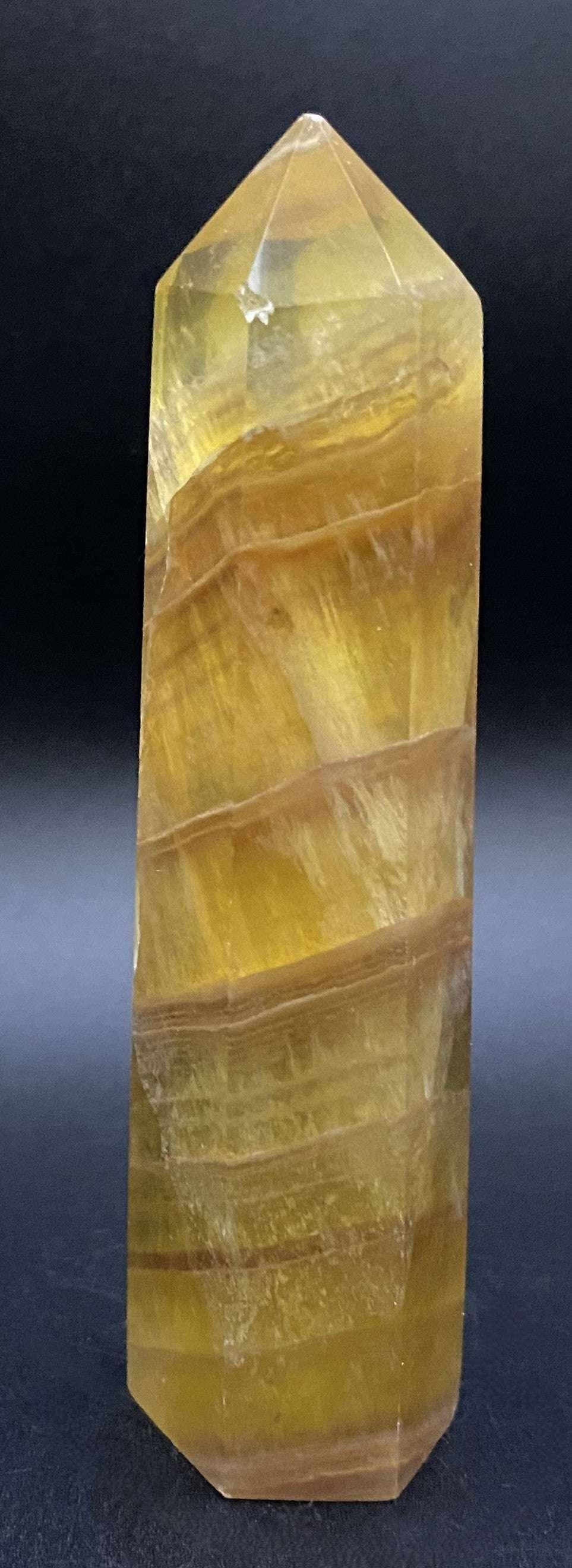 Obelisc din Fluorit Galben natural 10.2cm, piatra semipretioasa unica