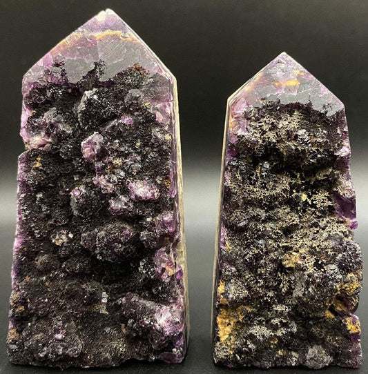 Set două obeliscuri din fluorite mov cristalizat pietre semiprețioase naturale