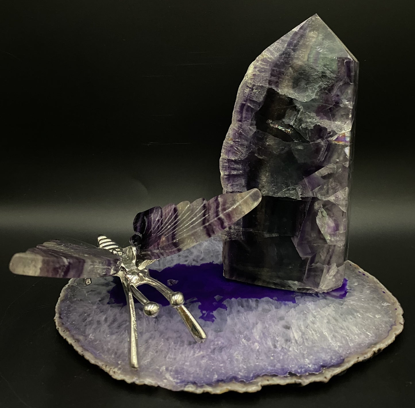 Fluorit Rainbow (Curcubeu)/Agat Mov - Set decorativ pietre semipretioase