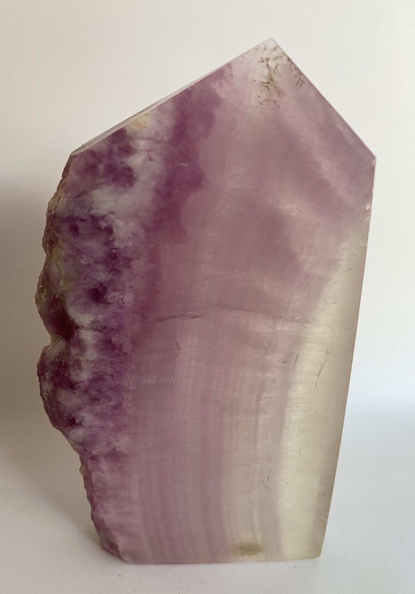 Obelisc brut din piatra semipretioasa Fluorit Silk cu nuante violet si alb