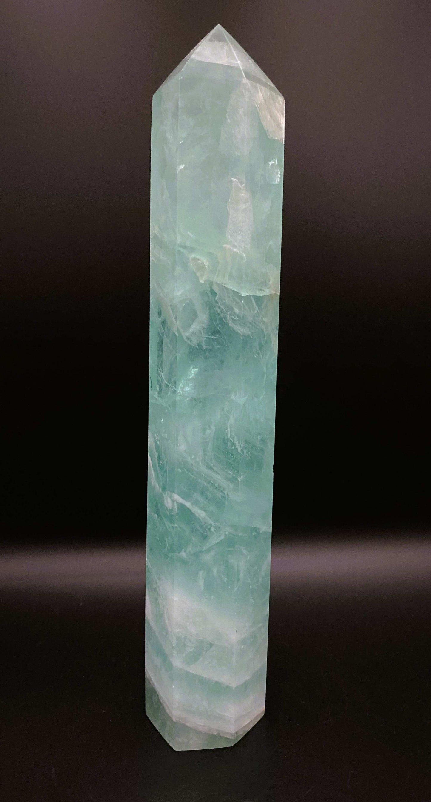 Green Fluorit Verde obelisk gemstone with a polished finish