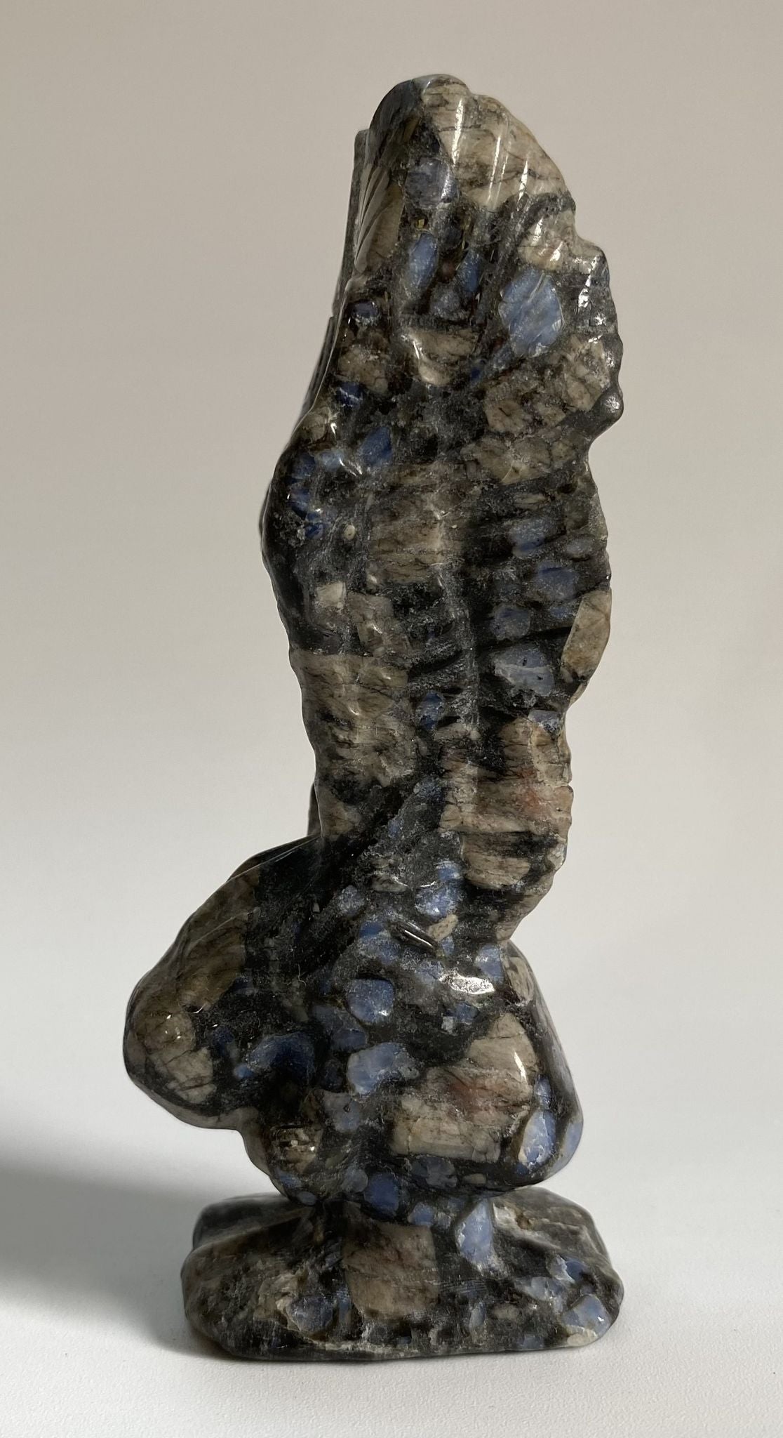 Inger de 12cm din cristal de glaucofan pe fundal alb