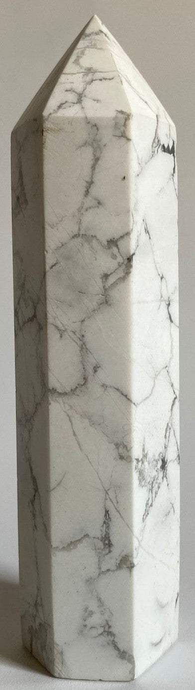 Obelisc de 9.7cm din cristal de howlit cu fundal alb