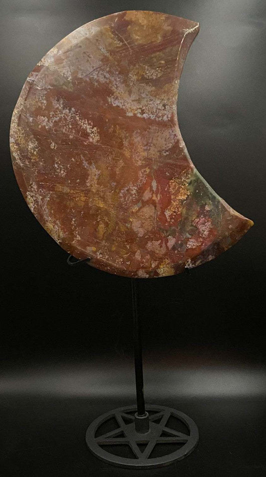 Decoratiune Luna din Jasp Oceanic pe suport metalic negru