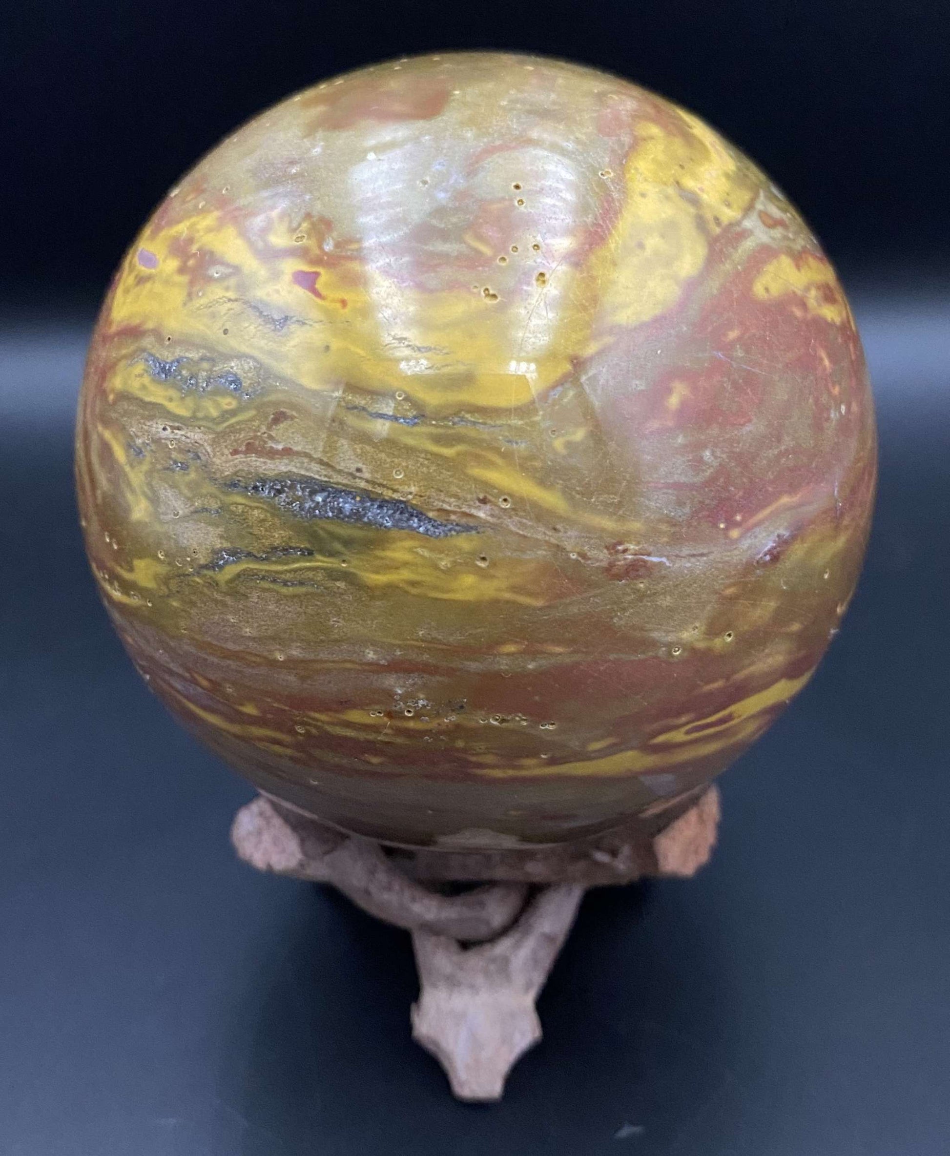 Jasp Oceanic semiprecious stone sphere with wooden stand