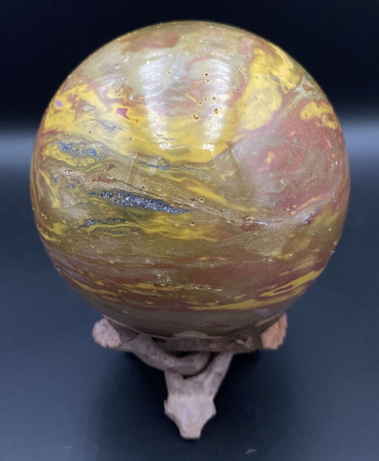 Jasp Oceanic semiprecious stone sphere with wooden stand