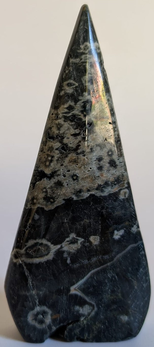 Sculptura de 11.8cm din piatra semipretioasa de jasp oceanic verde pe fundal alb