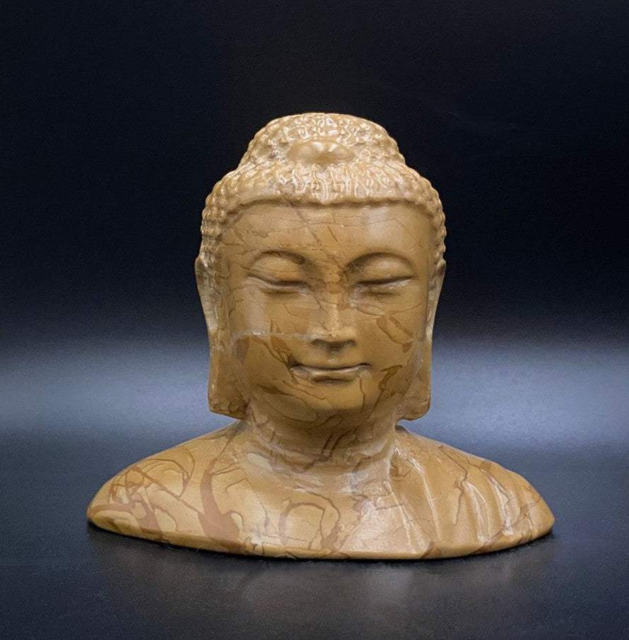 Sculptura Buddha din Jasp Peisaj Woodgrain cu detalii naturale de lemn