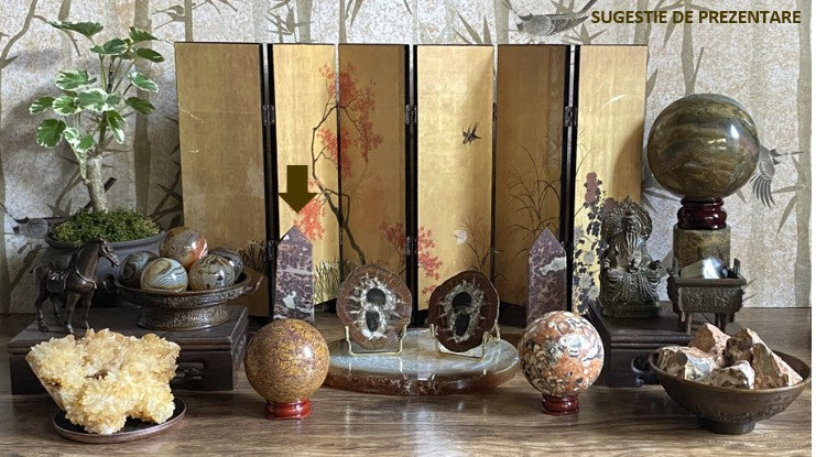 Colectie de minerale din jasp, agat, calcit cu bonsai si miniatura japoneza