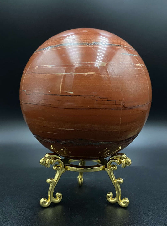Jasp Rosu semiprecious stone sphere on metal stand