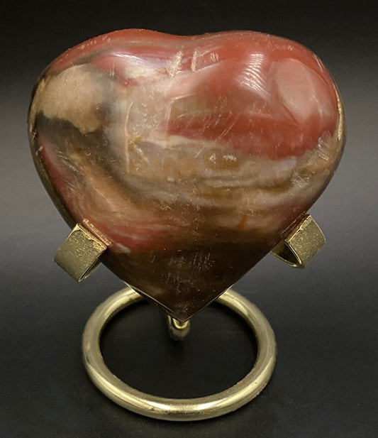 Inima din piatra semipretioasa de lemn fosilizat pe suport metalic cu fundal negru