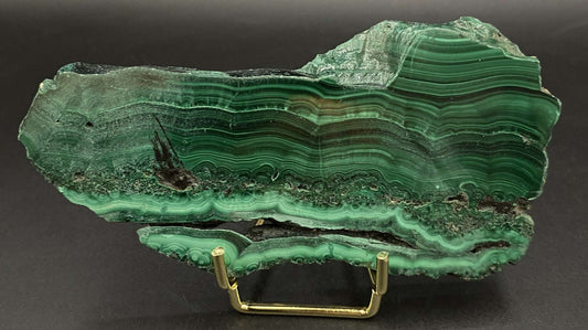 Felie de malachit natural verde 10.2 cm pe suport metalic