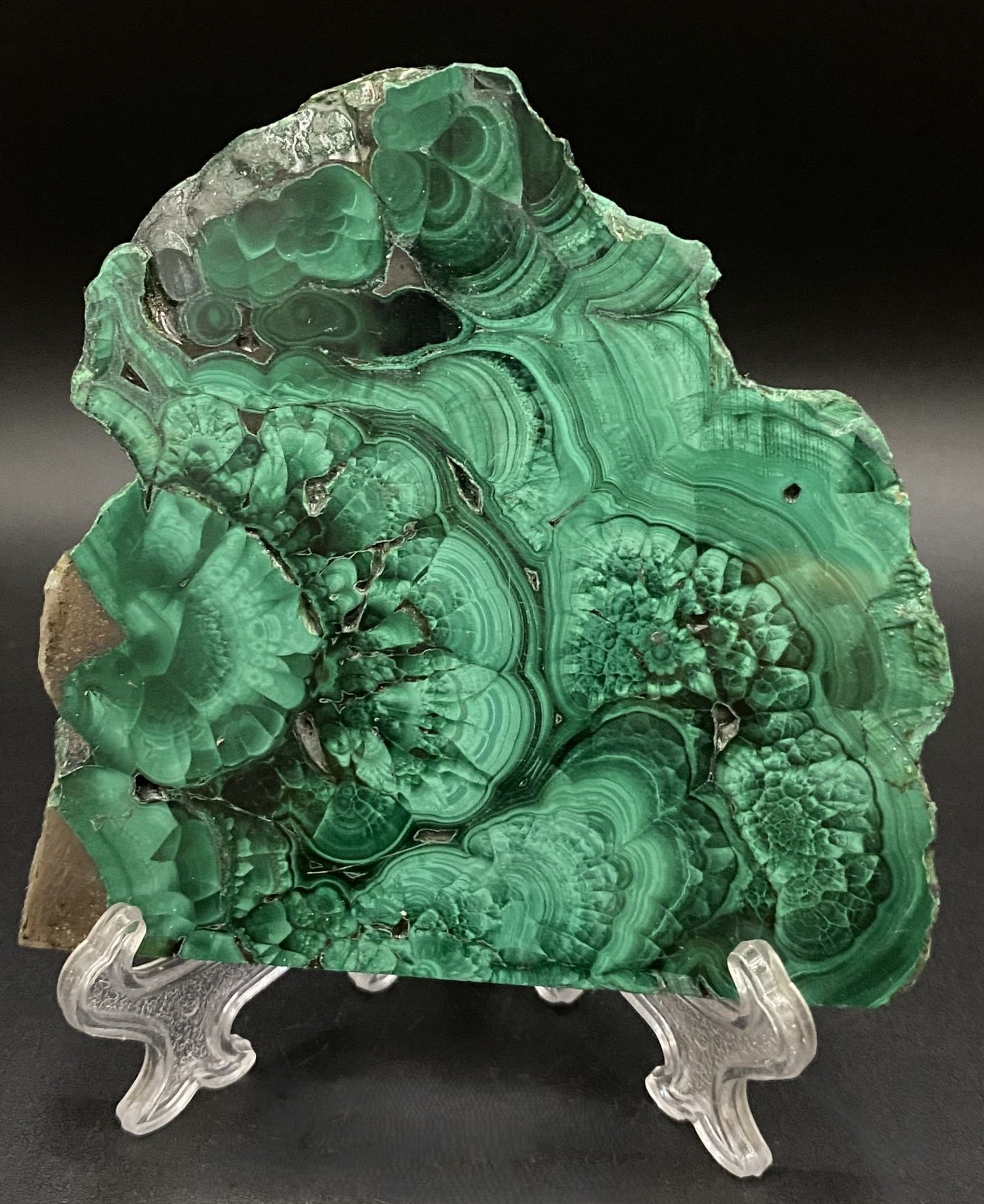 Felie din piatra semipretioasa de malachit pe fundal negru