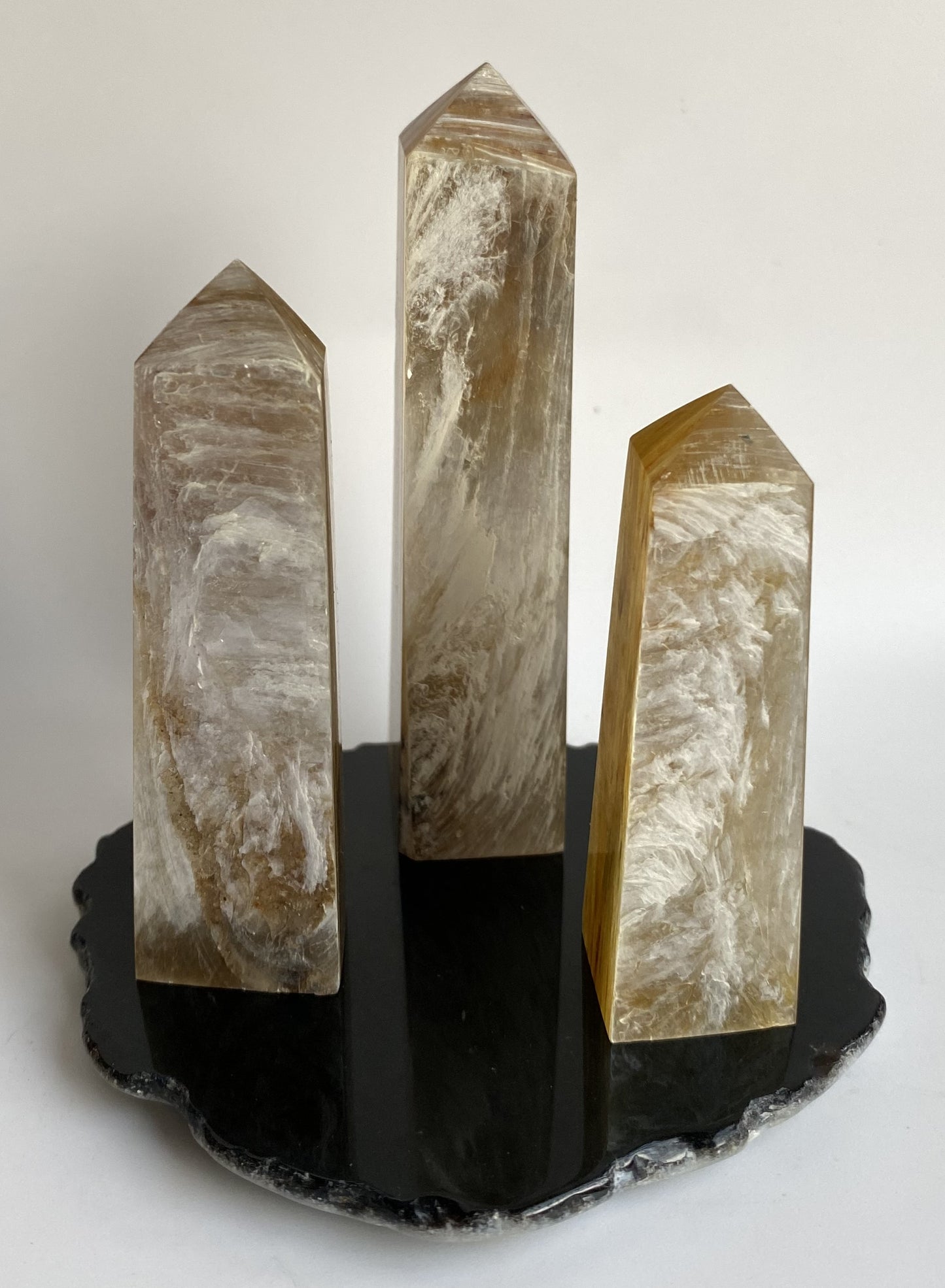 Mica Aurie/Agat Negru - Set obeliscuri piatra semipretioasa
