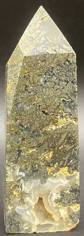Pirita in Agat (Marcasit) - Obelisc 6.5cm - Pietre Semipretioase Naturale