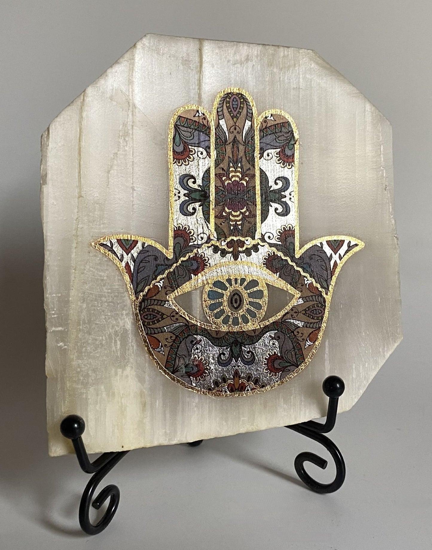 Selenit - Felie Hamsa 10.8cm - Decoratiune Piatra Semipretioasa
