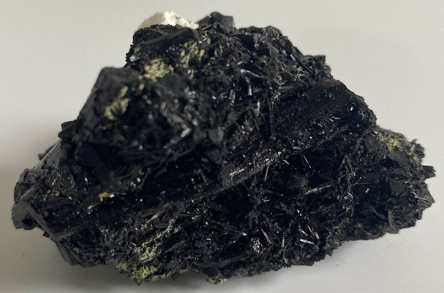 Specimen din cristal de turmalina neagra cristalizata pe fundal alb
