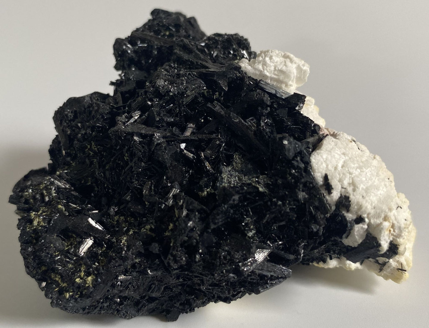 Specimen de 7.8cm din cristal de turmalina neagra cristalizata pe fundal alb