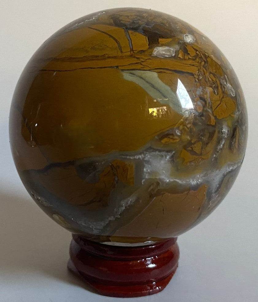 Sfera Agat Indonezia 5.9cm pe suport din lemn, piatra semipretioasa naturala